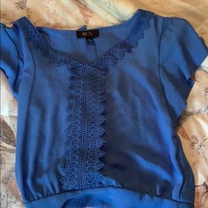 blue blouse with tie back